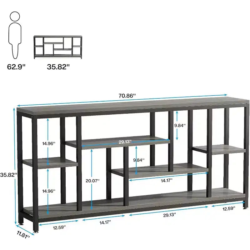 Console extra-longue de 70,86 pouces derrière le canapé avec étagères de rangement, Table d'appoint d'entrée étroite moderne à 6 niveaux
