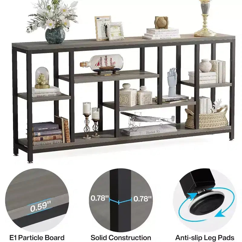 Console extra-longue de 70,86 pouces derrière le canapé avec étagères de rangement, Table d'appoint d'entrée étroite moderne à 6 niveaux