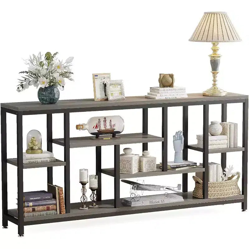 Lantine Table console extra longue de 179,98 cm derrière le canapé avec étagères de rangement, Table d'appoint étroite moderne à 6 niveaux pour entrée et couloir