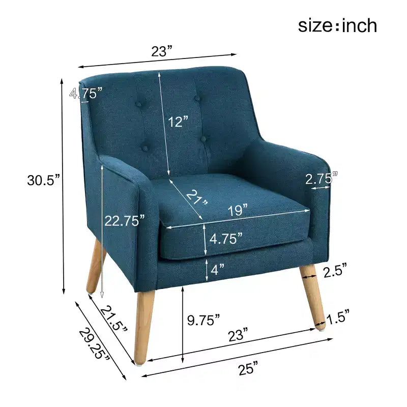 Fauteuil d'appoint capitonné en tissu, style Mid-Century Modern