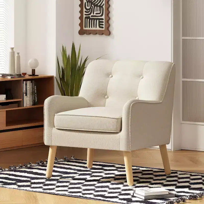 Fauteuil d'appoint capitonné en tissu, style Mid-Century Modern