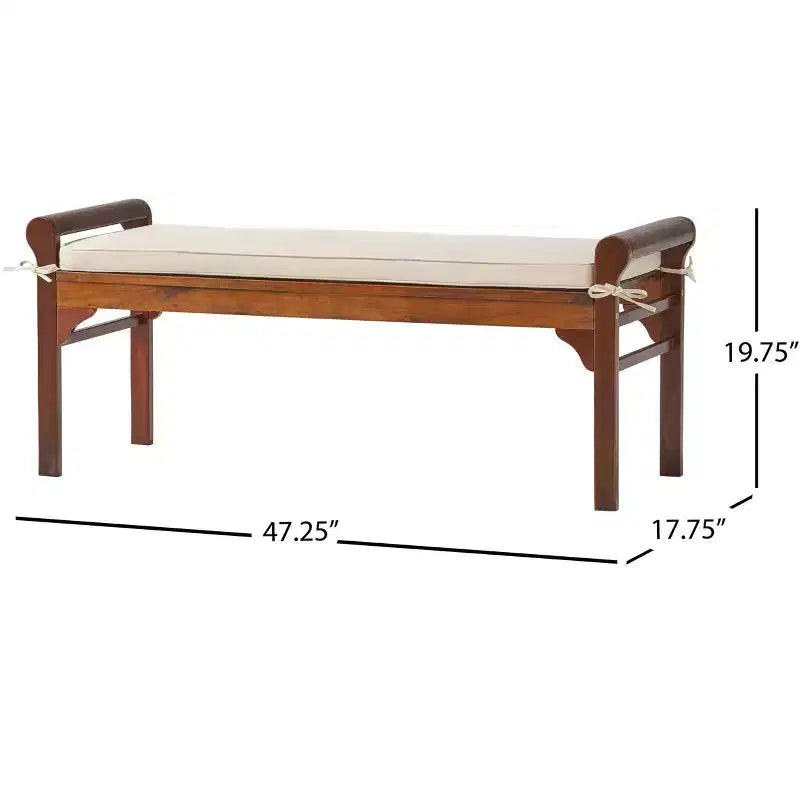 Banc contemporain en bois d'acacia avec coussin, acajou et crème