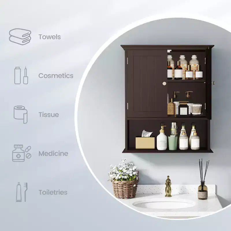 Armoire de rangement murale pour salle de bain Armoire à pharmacie Noir/Marron/Gris/Blanc