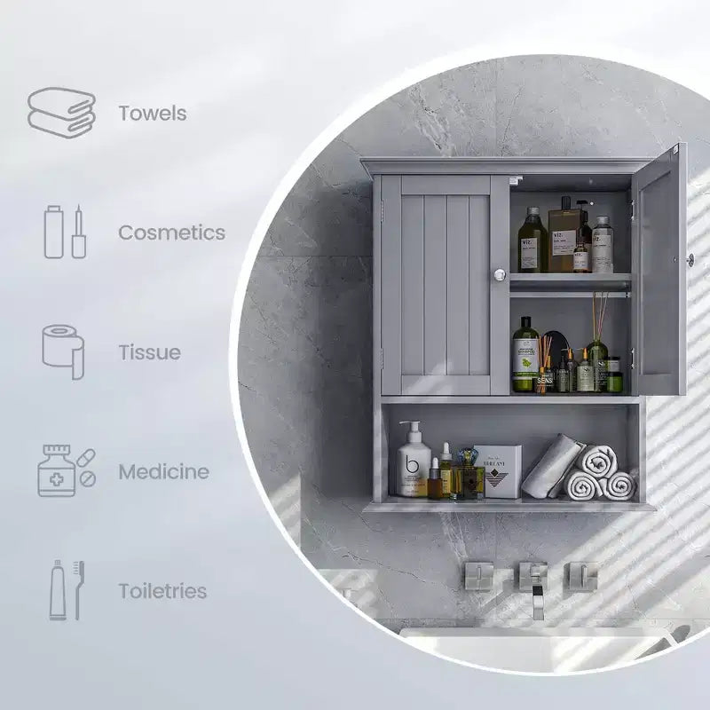 Armoire de rangement murale pour salle de bain Armoire à pharmacie Noir/Marron/Gris/Blanc
