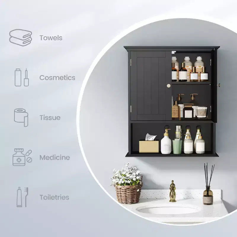 Armoire de rangement murale pour salle de bain Armoire à pharmacie Noir/Marron/Gris/Blanc