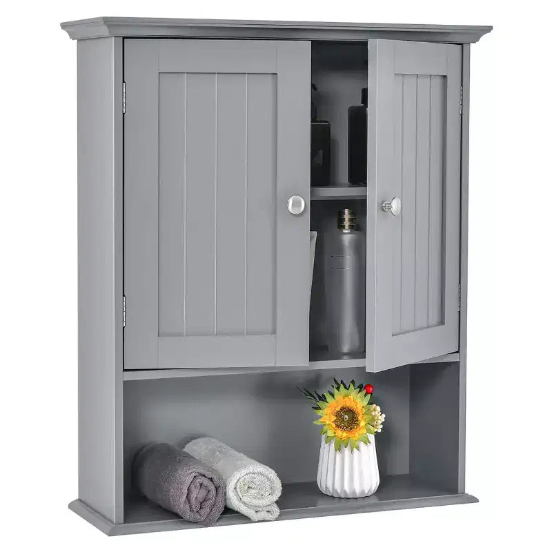 Meuble haut de salle de bain Costway Armoire de rangement murale Armoire à pharmacie Noir/Marron/Gris/Blanc
