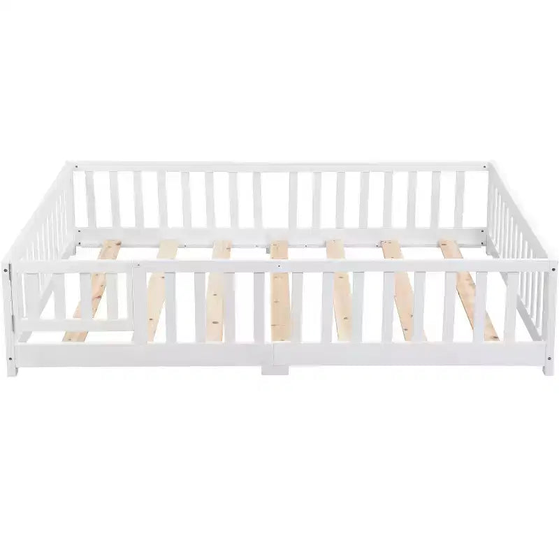 Lit simple avec tête de lit, cadre de lit plateforme en bois massif avec clôture, adapté aux enfants, bois de pin, blanc
