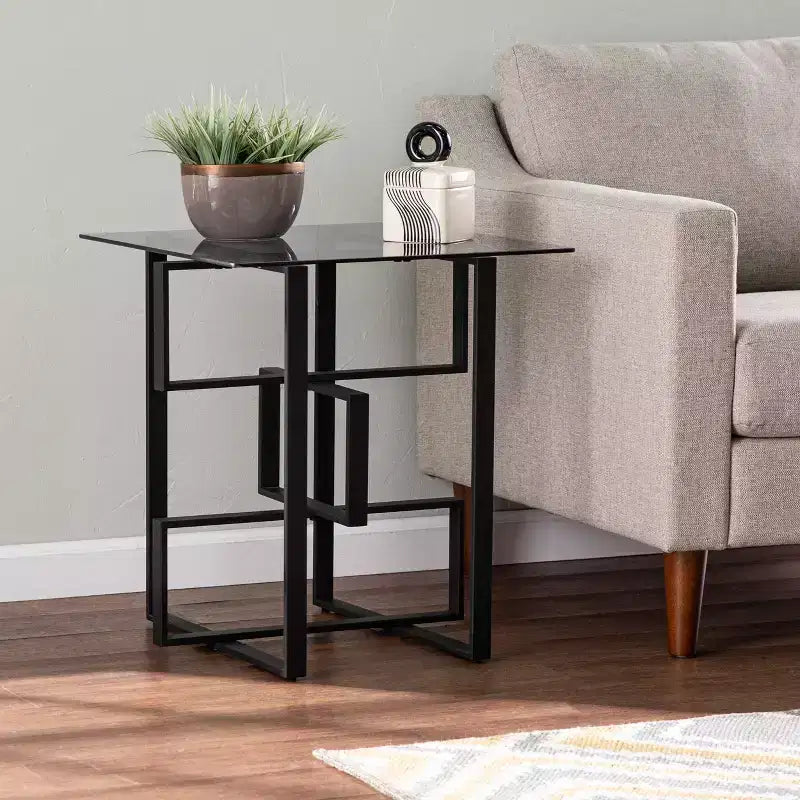 Table d'appoint à plateau en verre – Noir –
