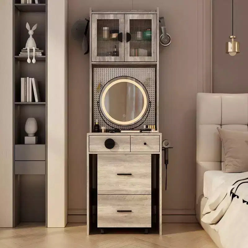 Ensemble de coiffeuse Karl avec lumières LED et prises de courant