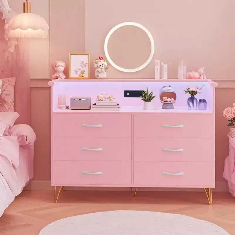 Commode intelligente – Rangement à 6 tiroirs avec éclairage LED et station de charge
