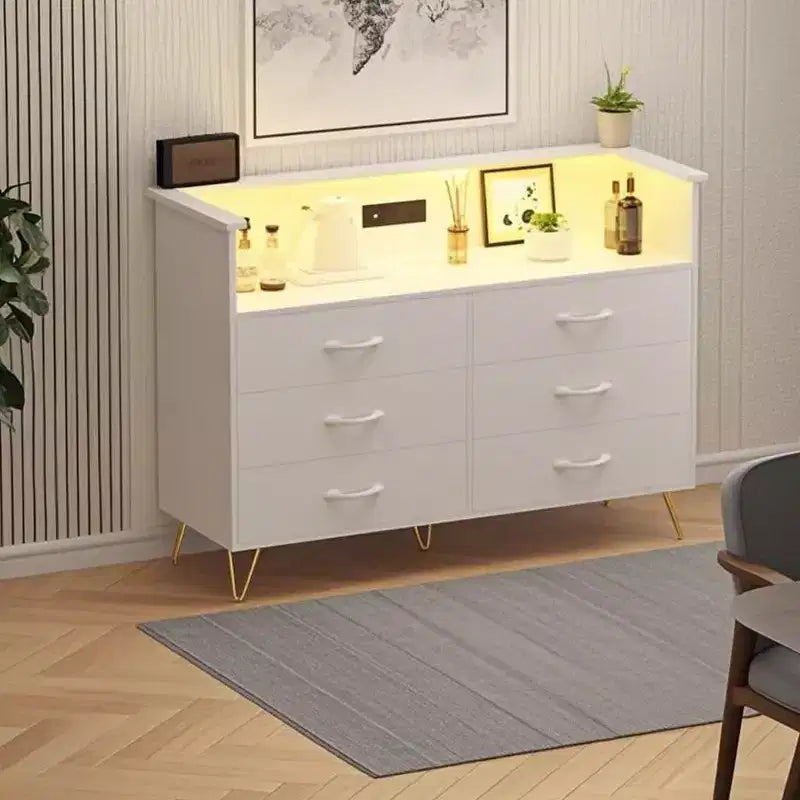 Commode intelligente – Rangement à 6 tiroirs avec éclairage LED et station de charge