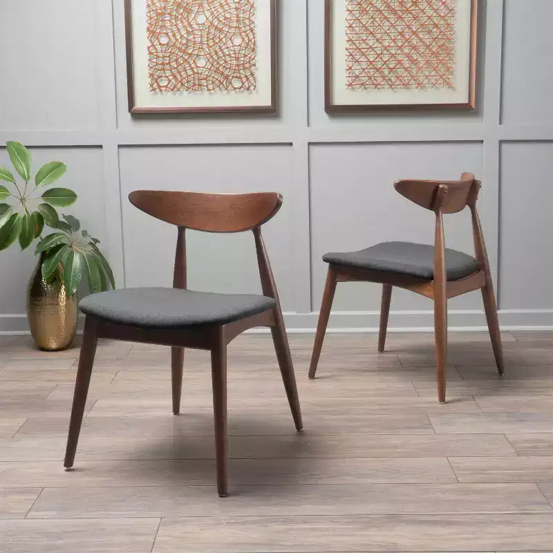 Chaises de salle à manger Barron Mid Century Modern en hévéa et tissu (lot de 2)