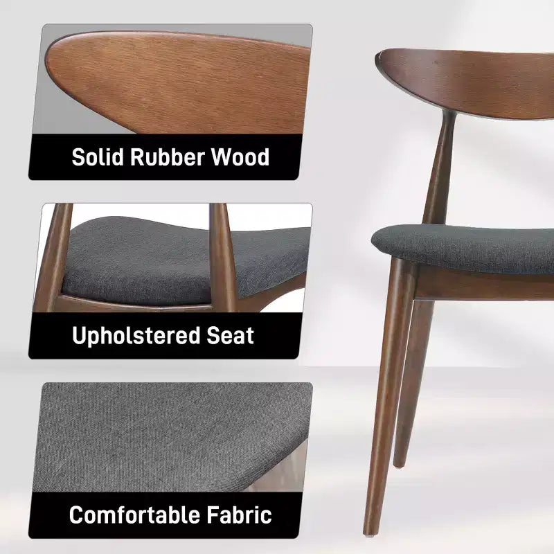 Chaises de salle à manger Barron Mid Century Modern en hévéa et tissu (lot de 2)