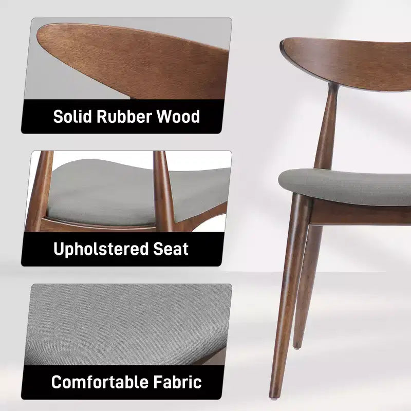Chaises de salle à manger Barron Mid Century Modern en hévéa et tissu (lot de 2)