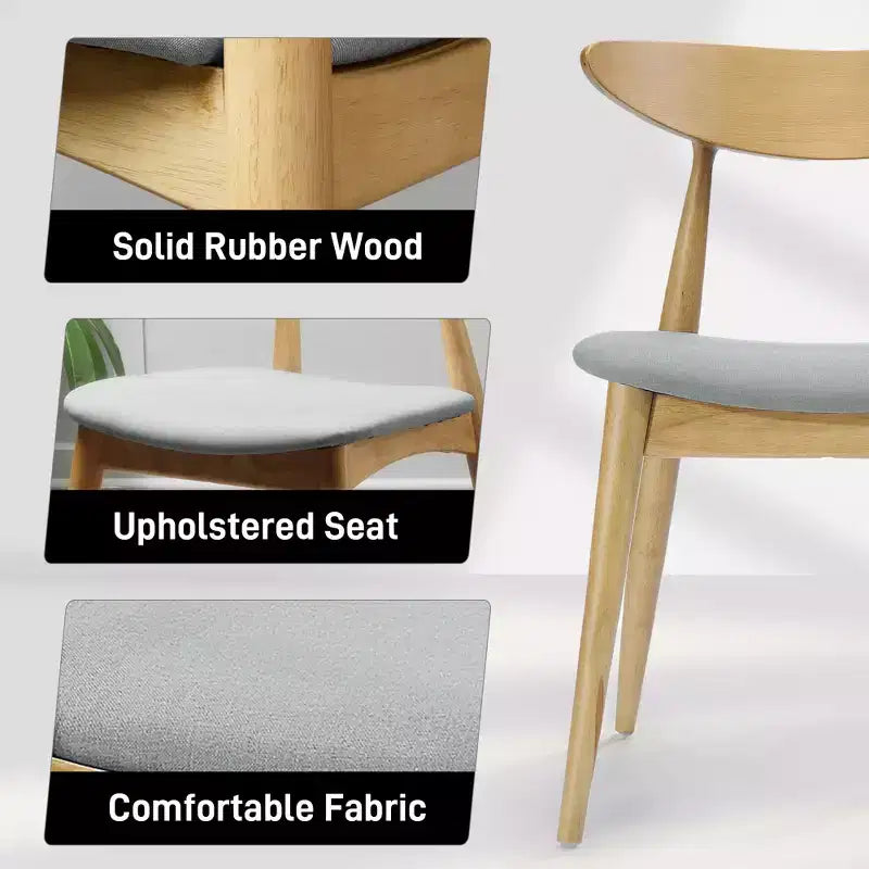 Chaises de salle à manger Barron Mid Century Modern en hévéa et tissu (lot de 2)
