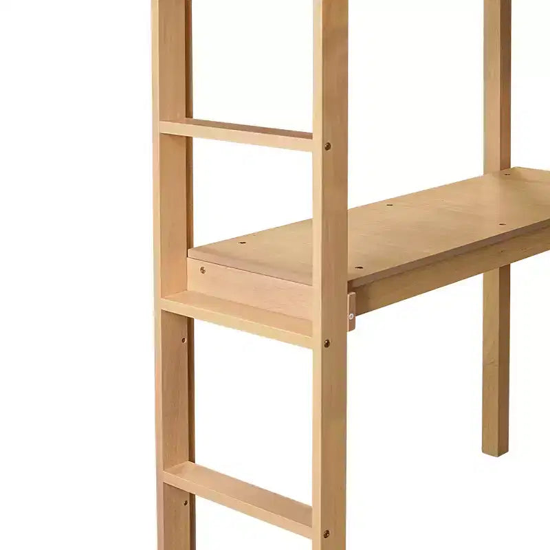 Lit mezzanine double avec garde-corps de sécurité, bureau intégré, échelle beige