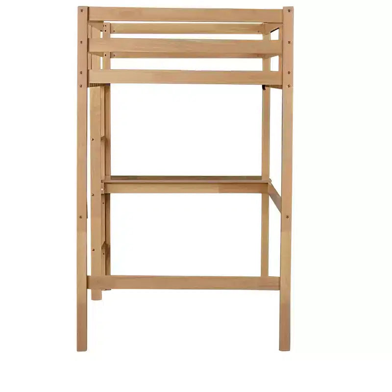 Lit mezzanine double avec garde-corps de sécurité, bureau intégré, échelle beige