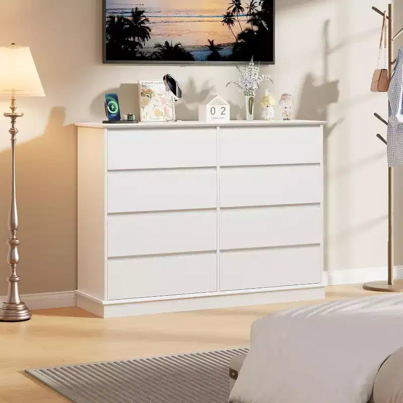 Commode à 8 tiroirs pour chambre à coucher, double commode large, grande commode horizontale avec tiroirs profonds, rangement moderne pour salon, couloir, chambre d'enfant