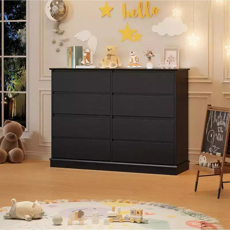 Commode à 8 tiroirs pour chambre à coucher, double commode large, grande commode horizontale avec tiroirs profonds, rangement moderne pour salon, couloir, chambre d'enfant