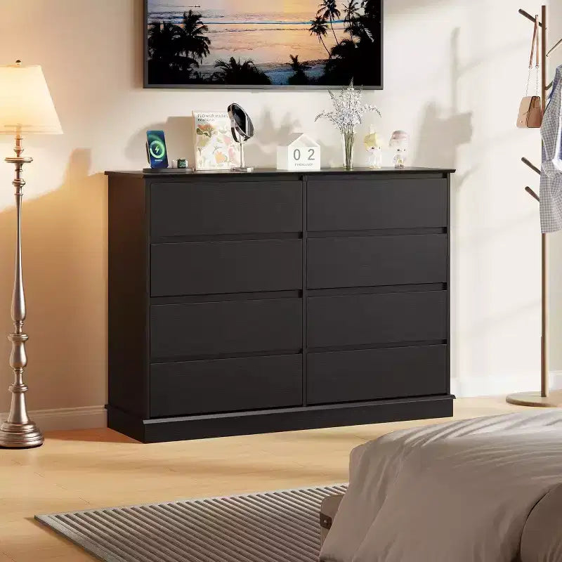 Commode à 8 tiroirs pour chambre à coucher, double commode large, grande commode horizontale avec tiroirs profonds, rangement moderne pour salon, couloir, chambre d'enfant