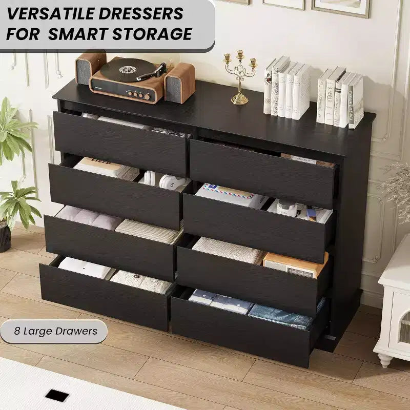 Commode à 8 tiroirs pour chambre à coucher, double commode large, grande commode horizontale avec tiroirs profonds, rangement moderne pour salon, couloir, chambre d'enfant