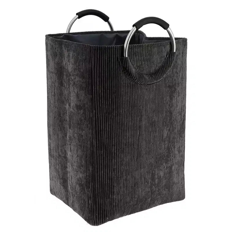 Panier à linge en velours côtelé 55L gris anthracite