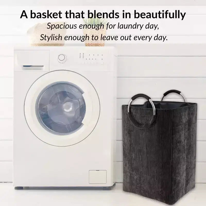 Panier à linge en velours côtelé 55L gris anthracite