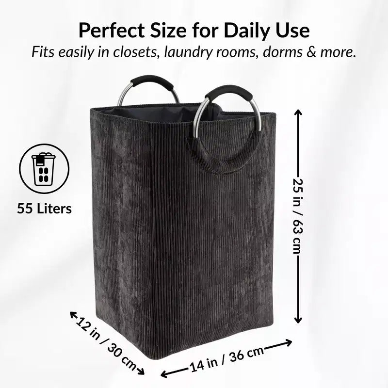 Panier à linge en velours côtelé 55L gris anthracite