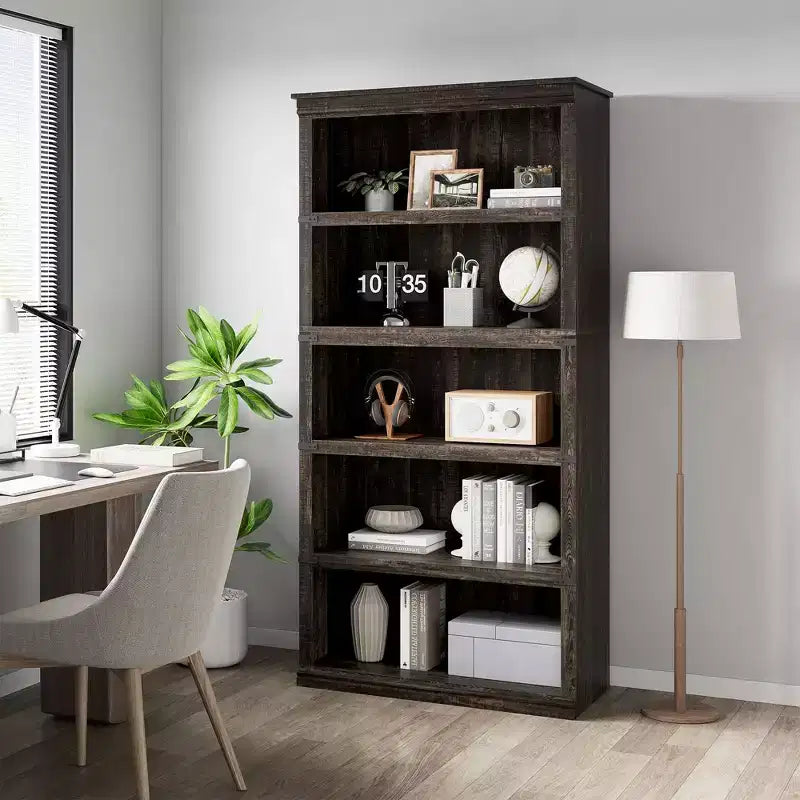 Étagère à livres à 5 niveaux en bois, bibliothèque de style ferme avec rangement, étagère haute de 180 cm, bibliothèque en bois de 171 cm (H) x 80 cm (L) x 32,5 cm (P)