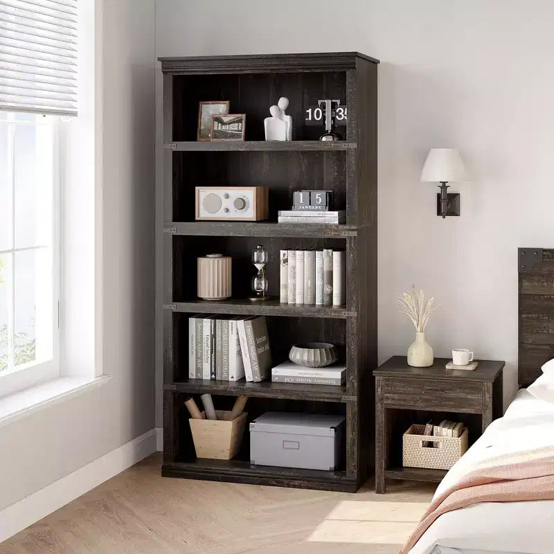 Étagère à livres à 5 niveaux en bois, bibliothèque de style ferme avec rangement, étagère haute de 180 cm, bibliothèque en bois de 171 cm (H) x 80 cm (L) x 32,5 cm (P)