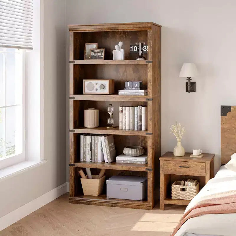 Étagère à livres à 5 niveaux en bois, bibliothèque de style ferme avec rangement, étagère haute de 180 cm, bibliothèque en bois de 171 cm (H) x 80 cm (L) x 32,5 cm (P)