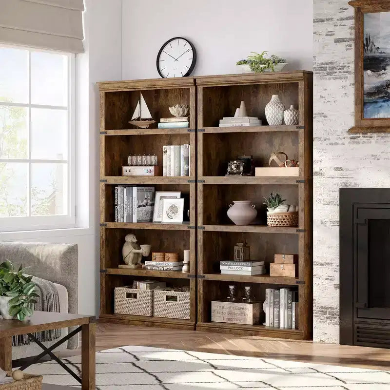 Étagère à livres à 5 niveaux en bois, bibliothèque de style ferme avec rangement, étagère haute de 180 cm, bibliothèque en bois de 171 cm (H) x 80 cm (L) x 32,5 cm (P)