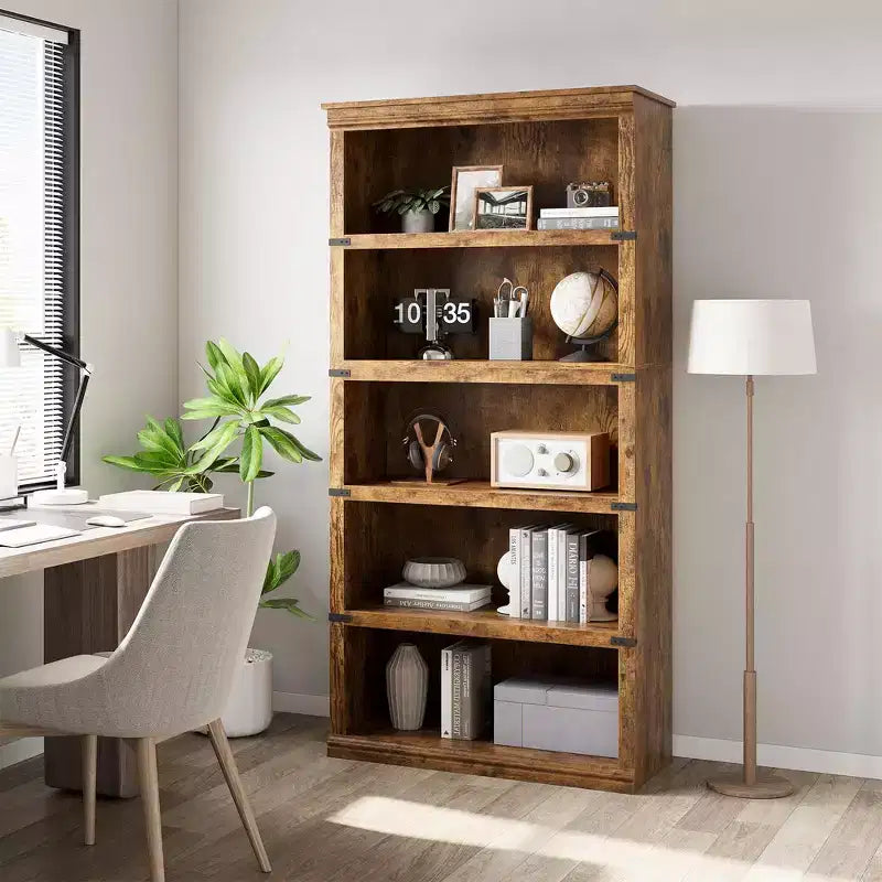 Étagère à livres à 5 niveaux en bois, bibliothèque de style ferme avec rangement, étagère haute de 180 cm, bibliothèque en bois de 171 cm (H) x 80 cm (L) x 32,5 cm (P)