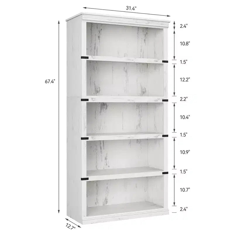 Étagère à livres à 5 niveaux en bois, bibliothèque de style ferme avec rangement, étagère haute de 180 cm, bibliothèque en bois de 171 cm (H) x 80 cm (L) x 32,5 cm (P)