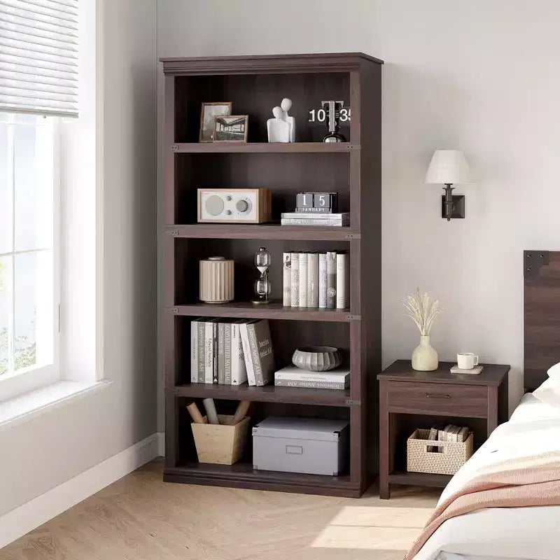 Étagère à livres à 5 niveaux en bois, bibliothèque de style ferme avec rangement, étagère haute de 180 cm, bibliothèque en bois de 171 cm (H) x 80 cm (L) x 32,5 cm (P)