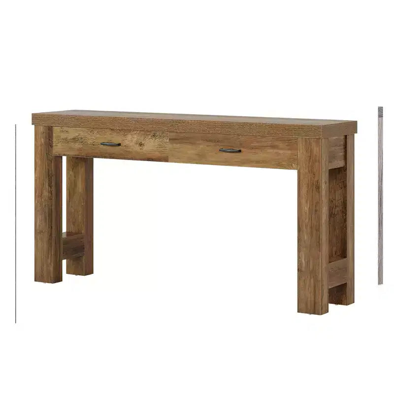 Table console de style rustique de 63 pouces, table d'entrée avec pieds en H et 2 tiroirs