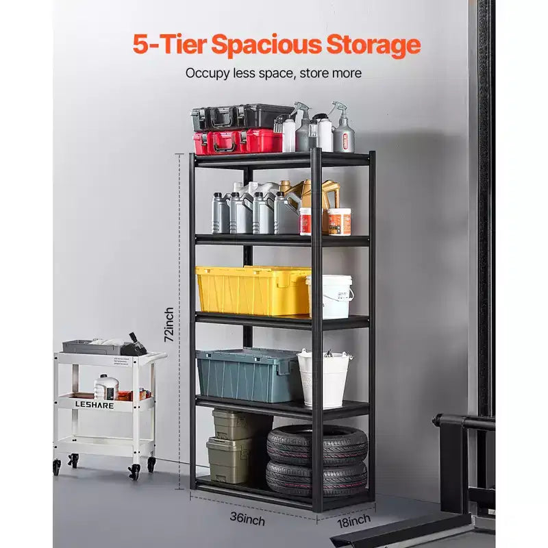 Étagères de rangement, 907 kg, étagères de rangement à 5 niveaux pour garage, étagères métalliques réglables 45,7 P x 91,4 L x 182,9 H pour garage, étagère utilitaire, noir