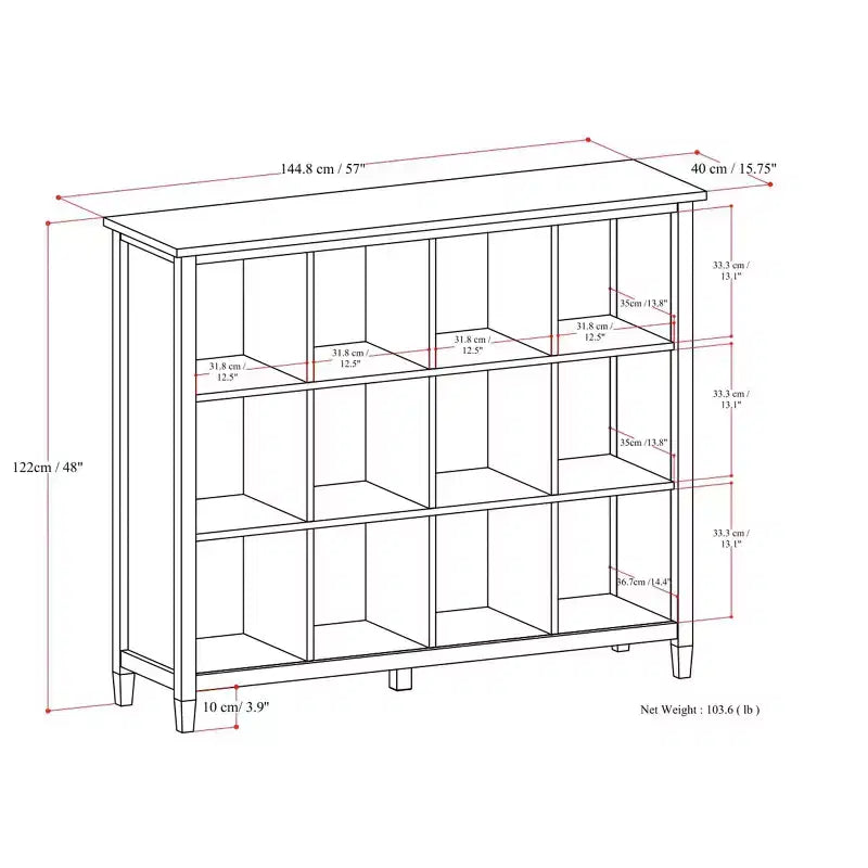 Meuble de rangement 12 cubes, bois massif, 48 po x 57 po, style transitionnel, brun doré clair