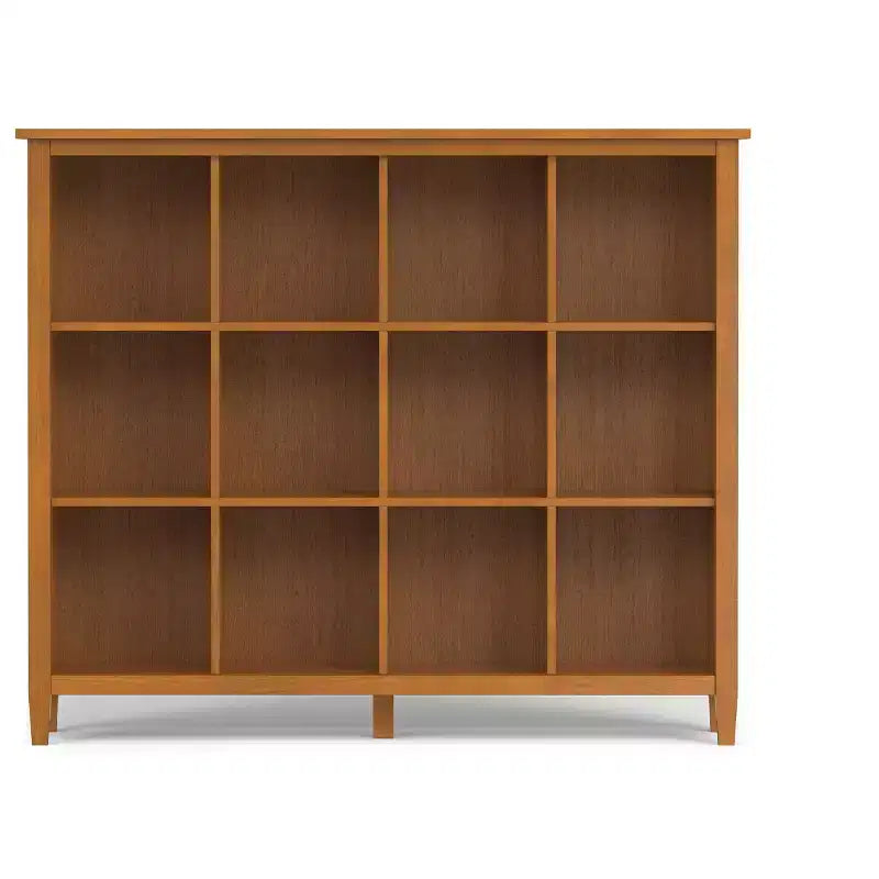 Meuble de rangement 12 cubes, bois massif, 48 po x 57 po, style transitionnel, brun doré clair