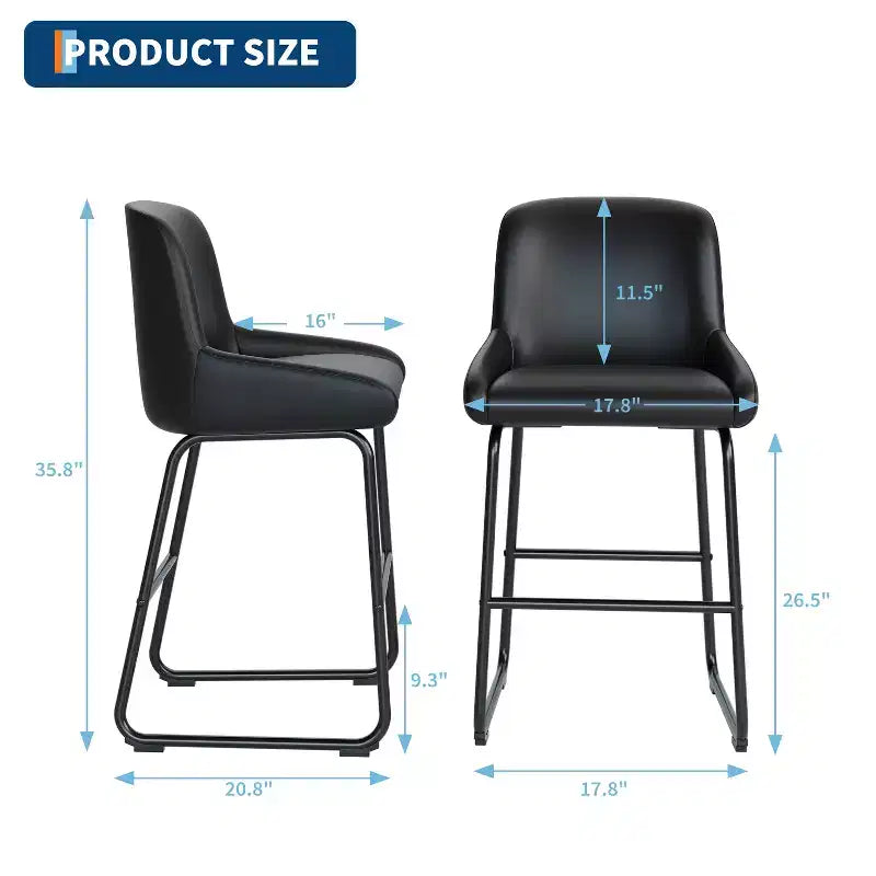 Tabourets de bar modernes en similicuir (lot de 4), chaises rembourrées sans accoudoirs avec dossier et repose-pieds, structure en métal, pour cuisine ou comptoir