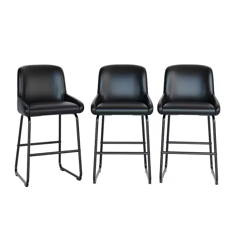 Tabourets de bar modernes en similicuir (lot de 4), chaises rembourrées sans accoudoirs avec dossier et repose-pieds, structure en métal, pour cuisine ou comptoir