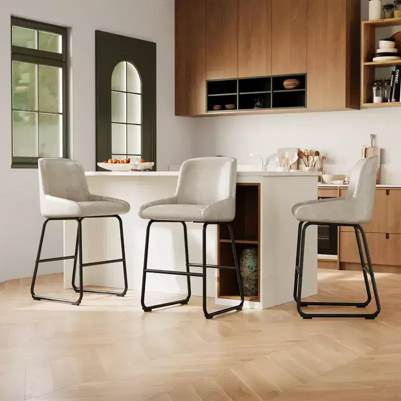 Tabourets de bar modernes en similicuir PU à hauteur de comptoir, lot de 4, chaises rembourrées sans accoudoirs avec dossier et repose-pieds, cadre en métal, pour cuisine ou comptoir