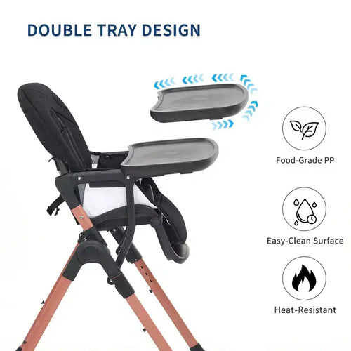 Chaise haute portable et pliable 3-en-1, chaise d'alimentation réglable avec plateaux amovibles, chaise convertible compacte pour bébé de 6 à 36 mois