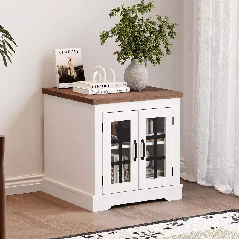 Buffet Bahut Contemporain avec Portes Vitrées et Prise Électrique, Armoire de Rangement pour Cuisine, Bar à Café et Salon, Petite ou Grande Taille