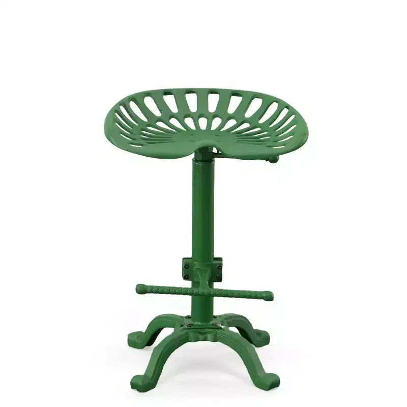 Tabouret de tracteur réglable vert et table : Fer forgé, base à griffes, hauteur 56-84 cm