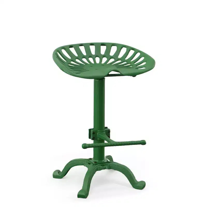 Tabouret de tracteur réglable vert et table : Fer forgé, base à griffes, hauteur 56-84 cm