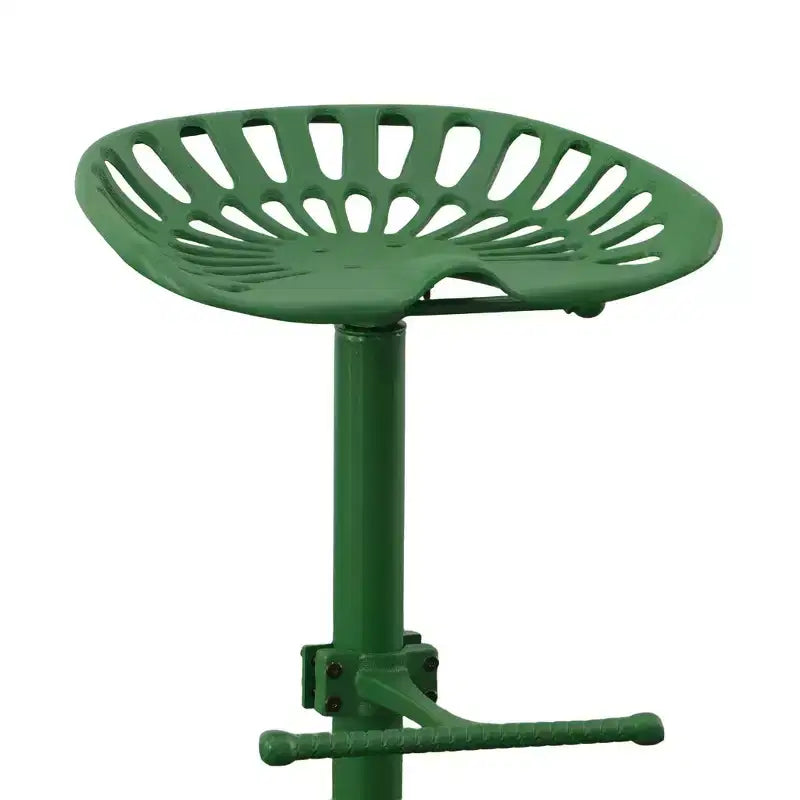 Tabouret de tracteur réglable vert et table : Fer forgé, base à griffes, hauteur 56-84 cm
