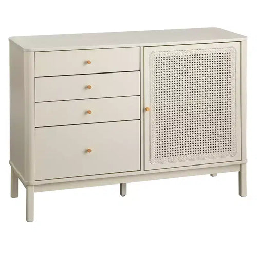 Lifestorey Bayview 4 Drawer and 1 Faux Rattan Door Dresser Ivory
