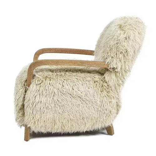 Fauteuil d'appoint en peau de mouton de Mongolie 28,5", fourrure véritable gris-beige