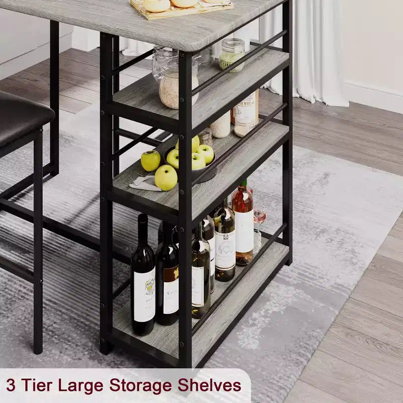 Table de cuisine, table de salle à manger et 2 chaises de bar rembourrées avec 3 grandes étagères de rangement, table en bois pour petits espaces, appartement, maison
